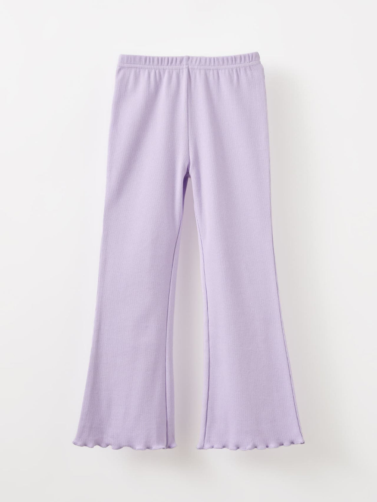 Girls Ribbed Lettuce-Hem Flare Pants - Purple