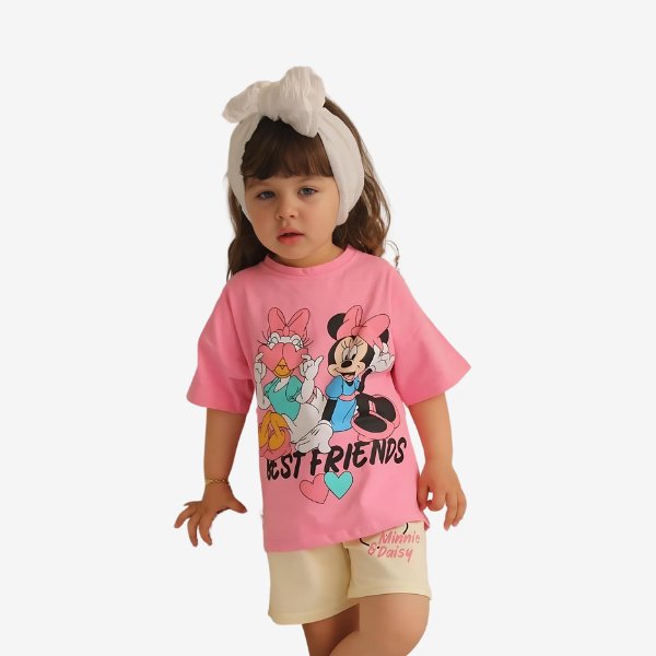 2pcs Best Friend Minnie Mouse Drop Shoulder T - shirt Set For Kid Girl