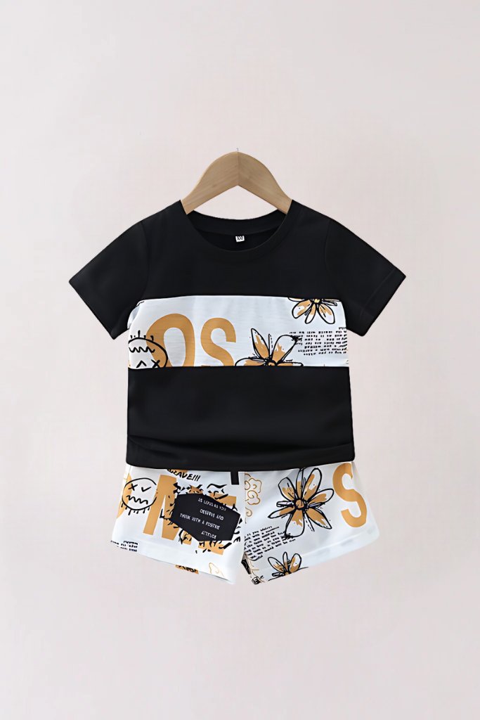 2pcs Black Stylish T-shirt Set