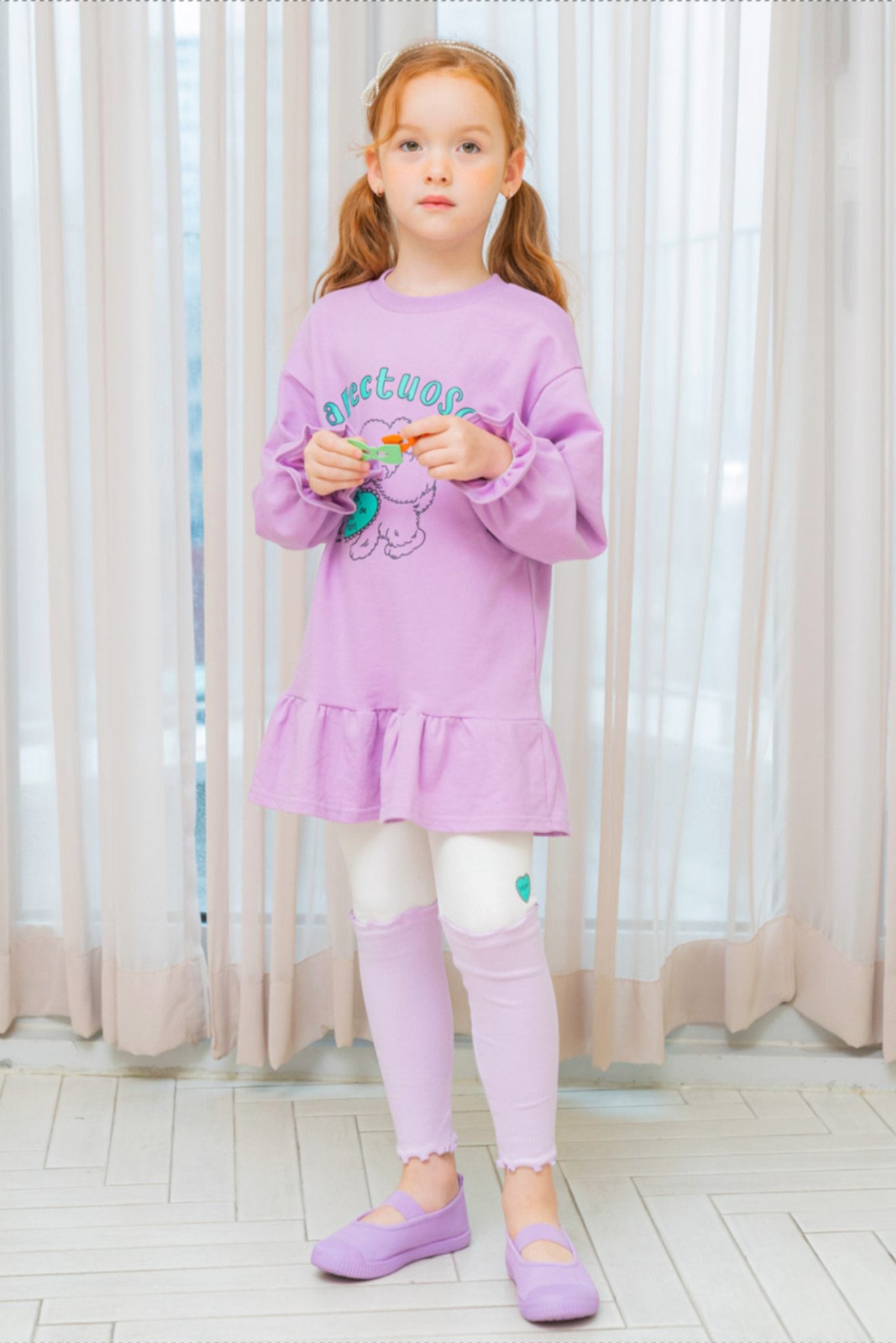 2pcs Cartoon Printed Sweatshirt & Pant Set_Purple