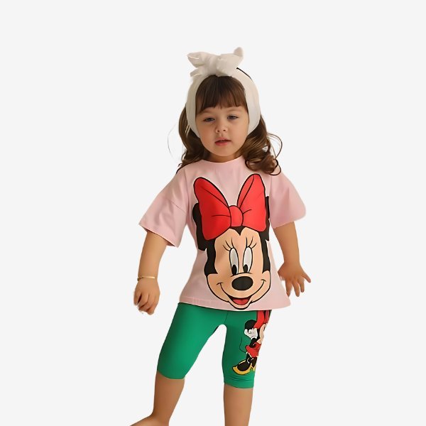 2pcs Micky Mouse Drop Shoulder T - shirt Set For Kid Girl