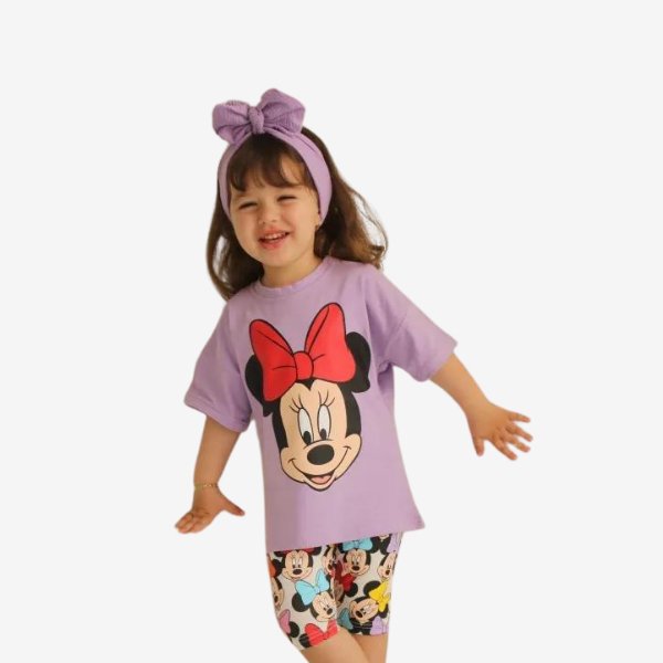 2pcs Micky Mouse Drop Shoulder T - shirt Set For Kid Girl