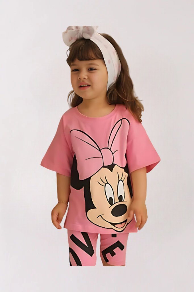 2pcs Micky Mouse Drop Shoulder T-shirt Set For Kid Girl