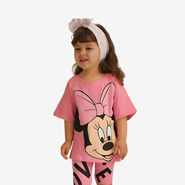 2pcs Micky Mouse Drop Shoulder T - shirt Set For Kid Girl