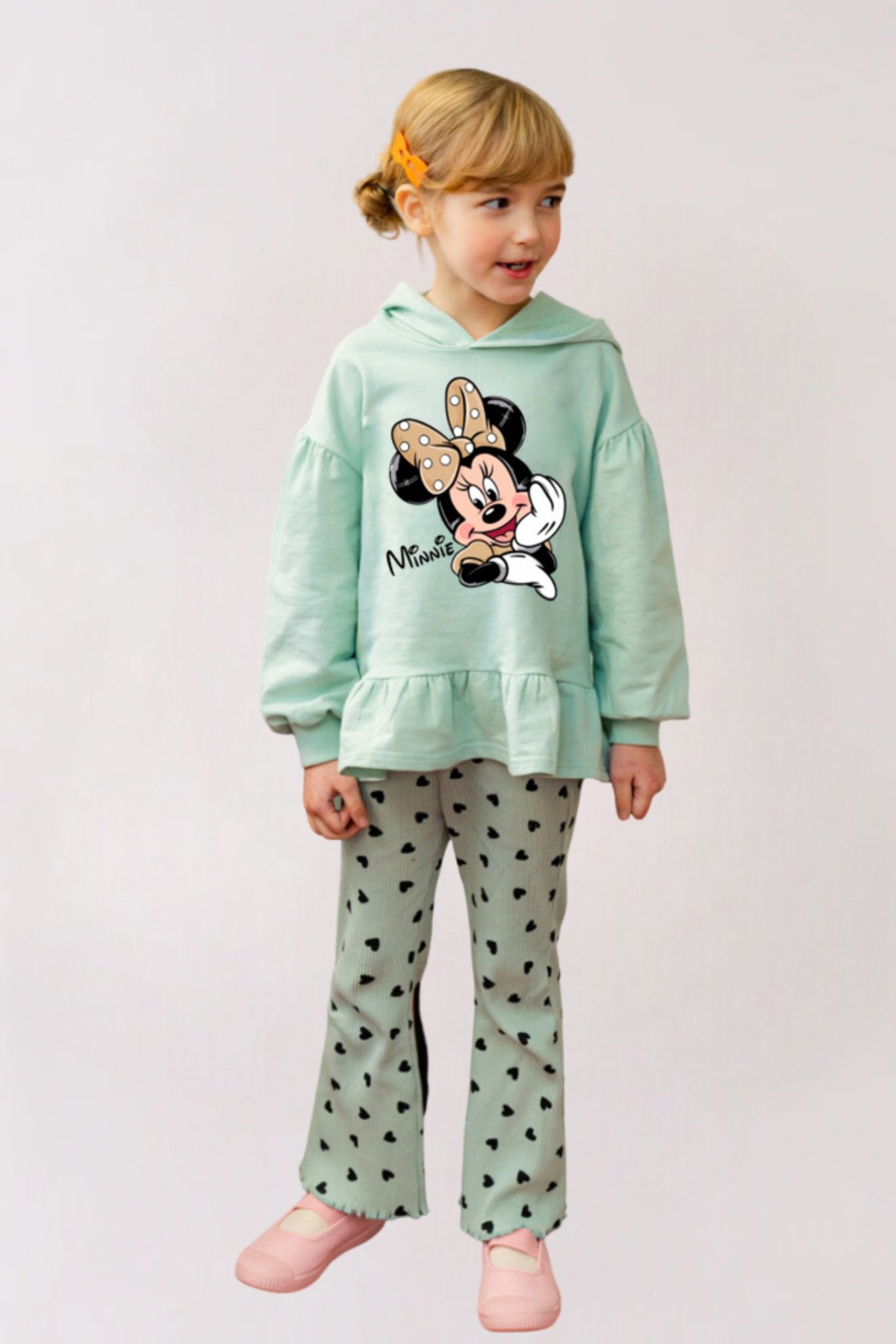 2pcs Minnie Mouse Cartoon Printed Hoodie & Pant Set