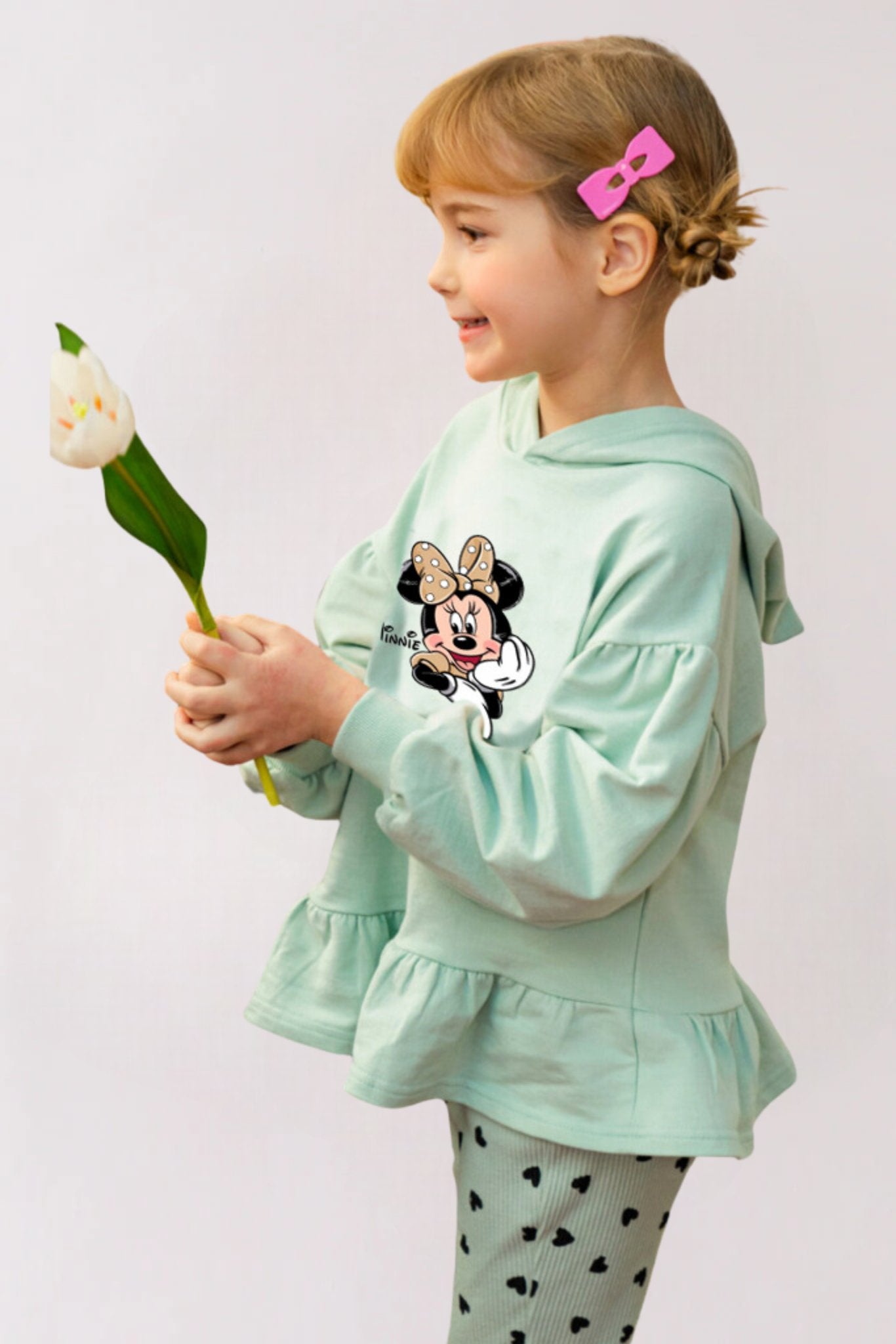 2pcs Minnie Mouse Cartoon Printed Hoodie & Pant Set