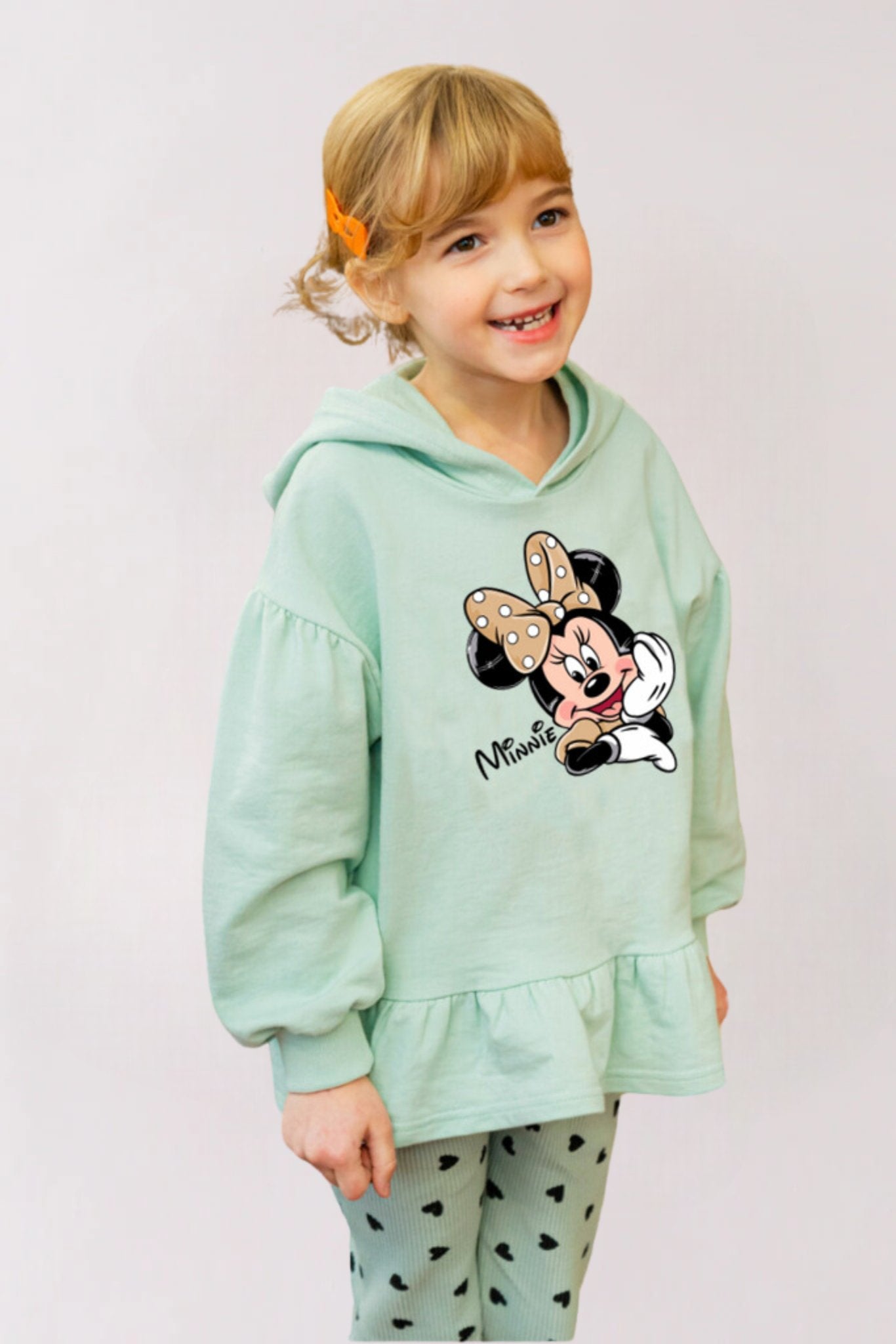 2pcs Minnie Mouse Cartoon Printed Hoodie & Pant Set