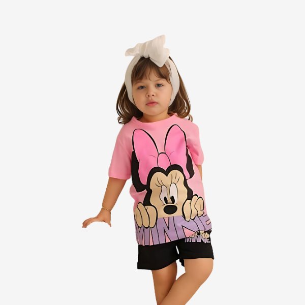 2pcs Minnie Mouse Drop Shoulder T - shirt Set For Kid Girl