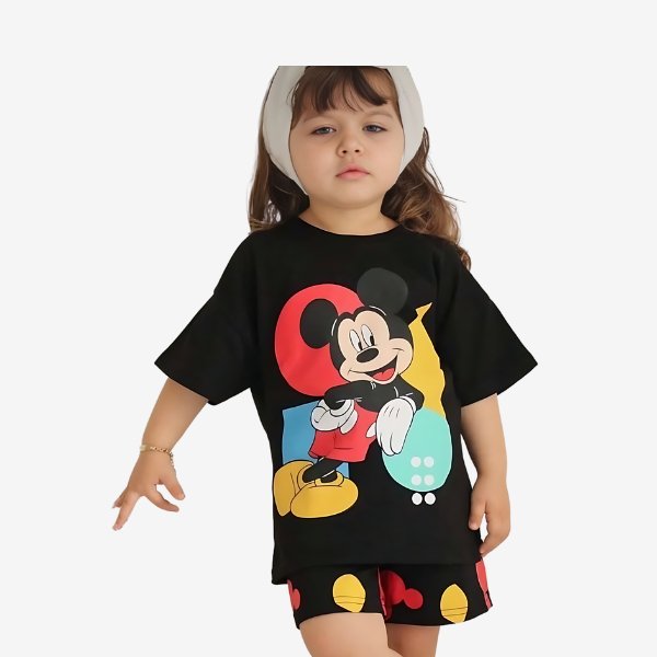 2pcs Minnie Mouse Drop Shoulder T - shirt Set For Kid Girl