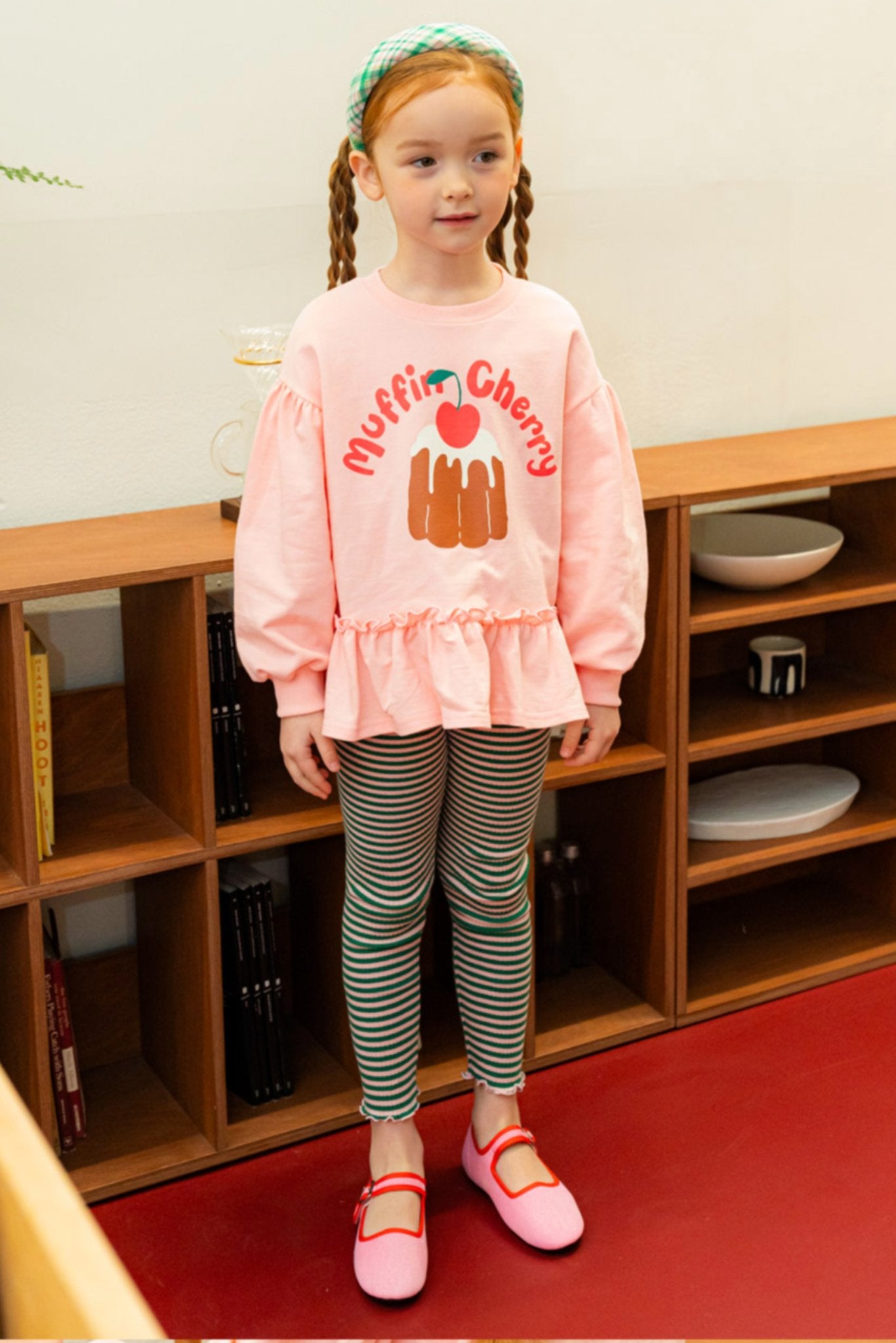 2pcs Muffin Cherry Printed Sweatshirt & Pant Set_Light Pink