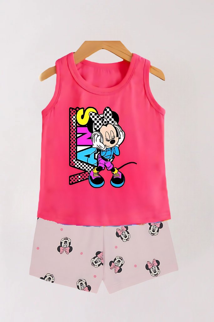 2pcs Sleeveless Micky Mouse T-shirt Set For Kid Girl