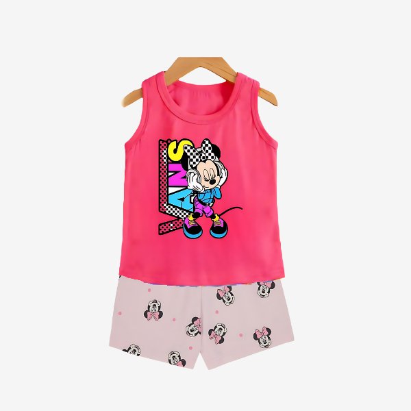 2pcs Sleeveless Micky Mouse T - shirt Set For Kid Girl