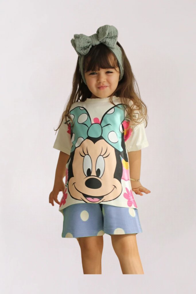 2pcs Summer Micky Mouse Drop Shoulder T-shirt Set For Kid Girl