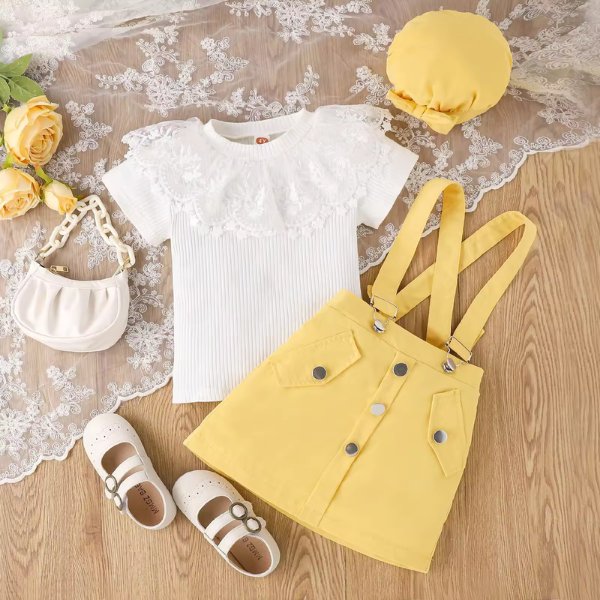 2pcs White & Yellow Color Stylish Set For Girls