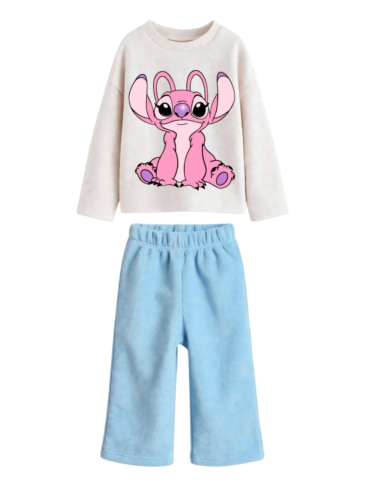 Angel Stitch Sweatshirt & Wide-Leg Pants Set - Cream & Sky Blue (0mths-2yrs)