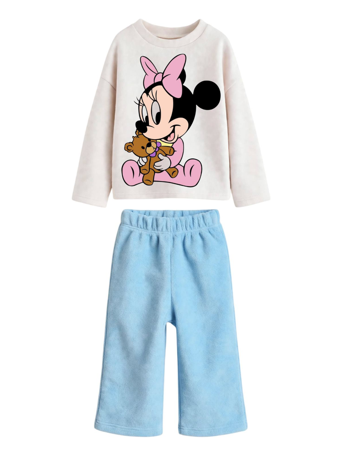 Baby Minnie Teddy Sweatshirt & Wide-Leg Pants Set - Cream & Sky Blue (0mths-2yrs)