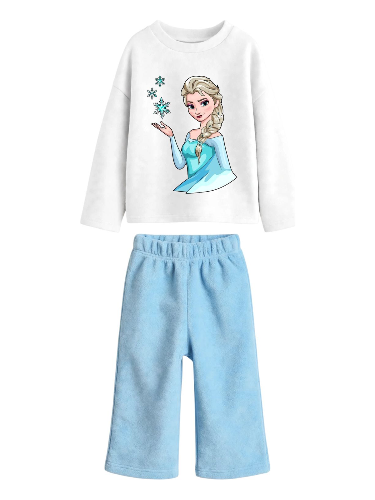 Elsa Frozen Sweatshirt & Wide-Leg Pants Set - White & Sky Blue (0mths-2yrs)