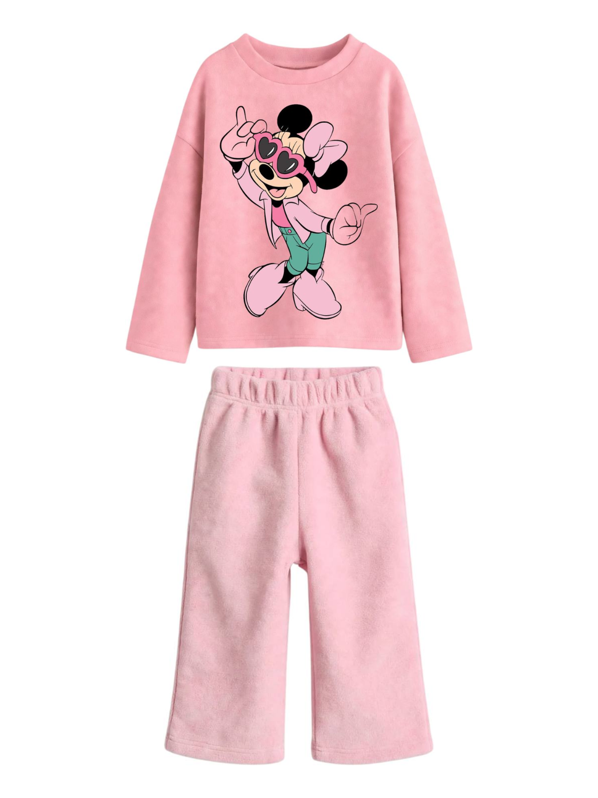 Minnie Mouse Heart Sunglasses Sweatshirt & Wide-Leg Pants Set - Pink (0mths-2yrs)
