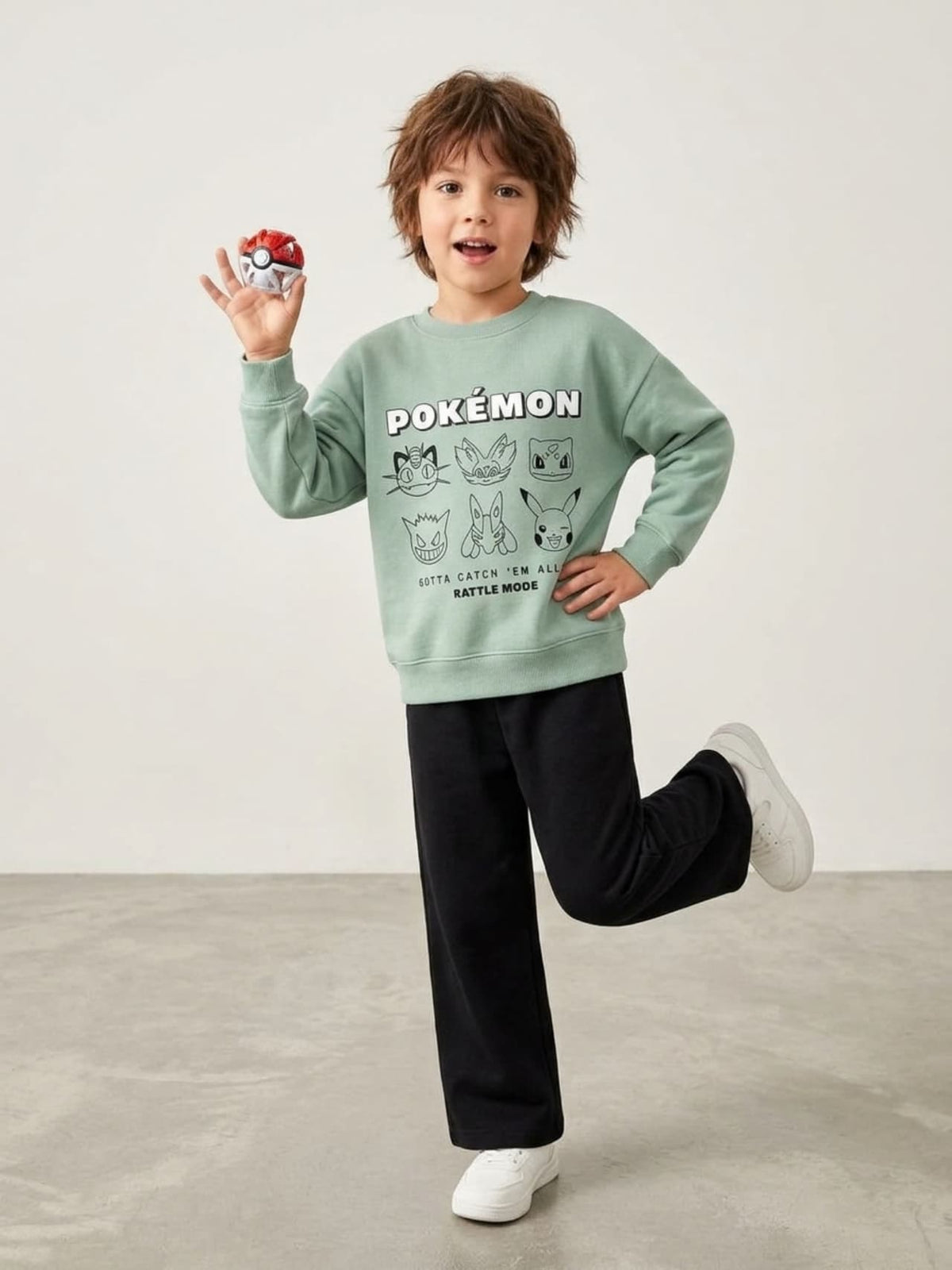 Pokémon Gotta Catch 'Em All Sweatshirt & Wide-Leg Pants Set - Sage Green & Black