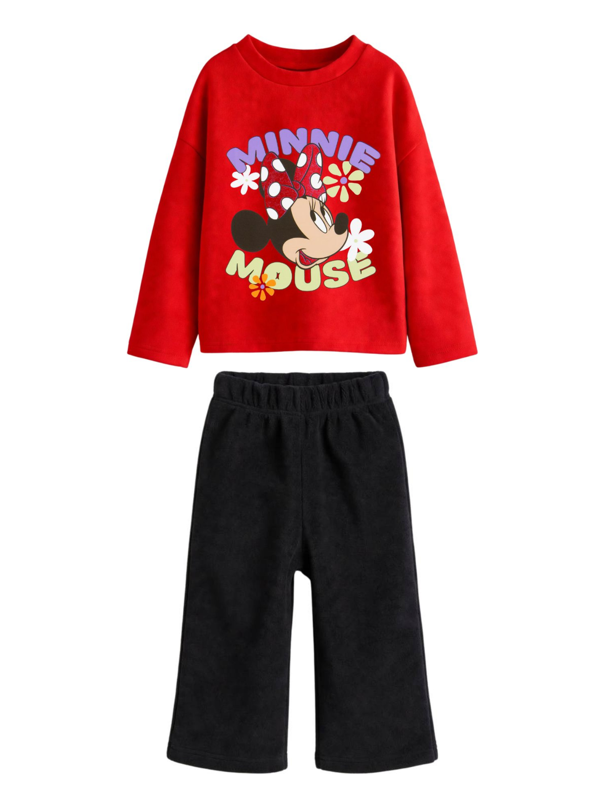 Minnie Mouse Flower Sweatshirt & Wide-Leg Pants Set - Red & Black (0mths-2yrs)