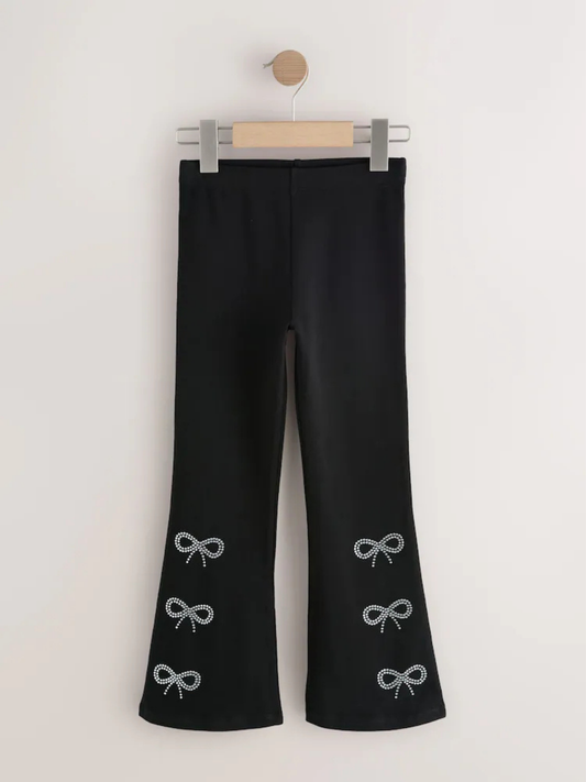 Kids Black Stone Bow Flared Long Pant (3yrs-12yrs)