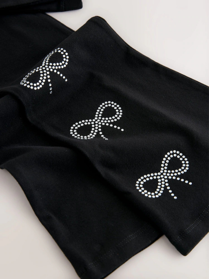 Kids Black Stone Bow Flared Long Pant (3yrs-12yrs)