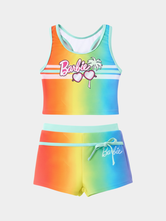 Kids' Two-Piece Abstract Wave Rash Guard Set – Blue/Orange (2-8years)