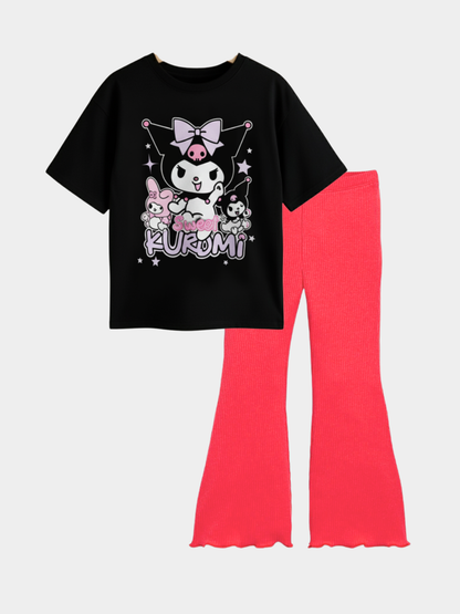 Kids Girls Kuromi T-Shirt & Flared Pants Set
