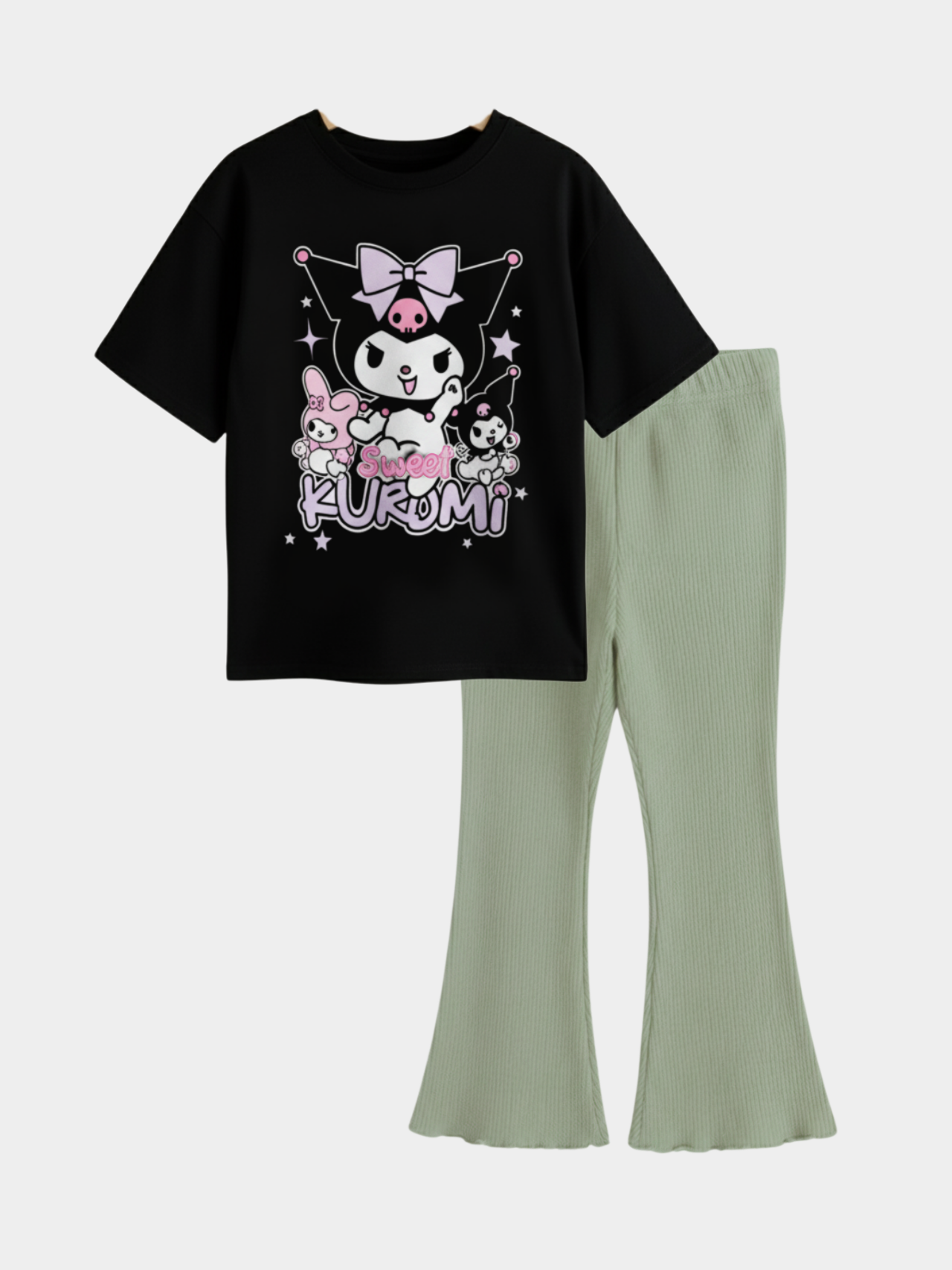Kids Girls Black Kuromi T-Shirt & Flared Pants Set