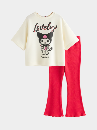 Kids Girls Kuromi T-Shirt & Flared Long Pants Set