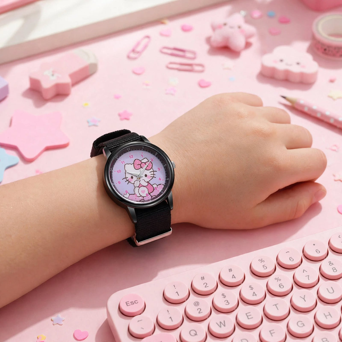 Kids Hello Kitty Nylon Strap Watch - Black