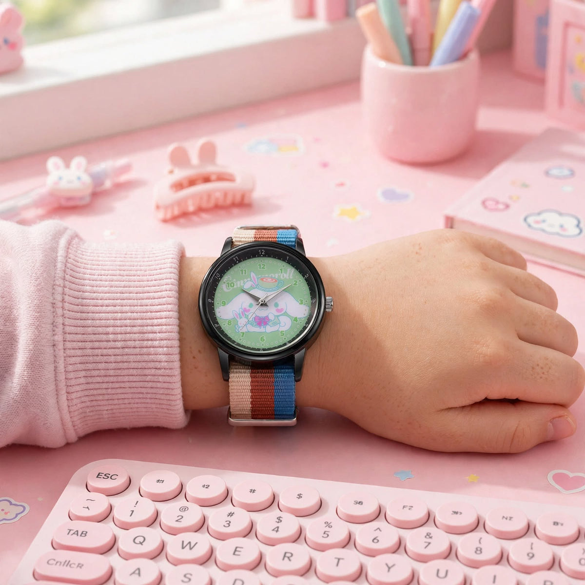 Kids Cinnamoroll Nylon Strap Watch - Rainbow Stripe