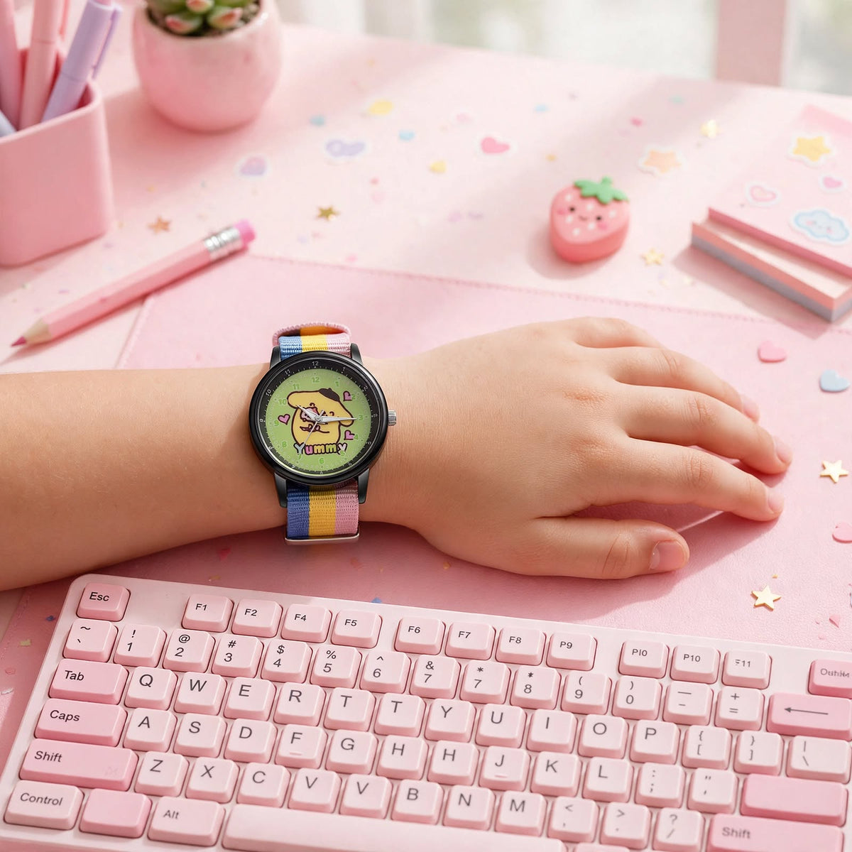 Kids Pompompurin Nylon Strap Watch - Rainbow Stripe