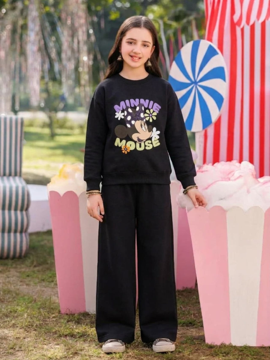 Minnie Mouse Floral Sweatshirt & Wide-Leg Pants Set - Black