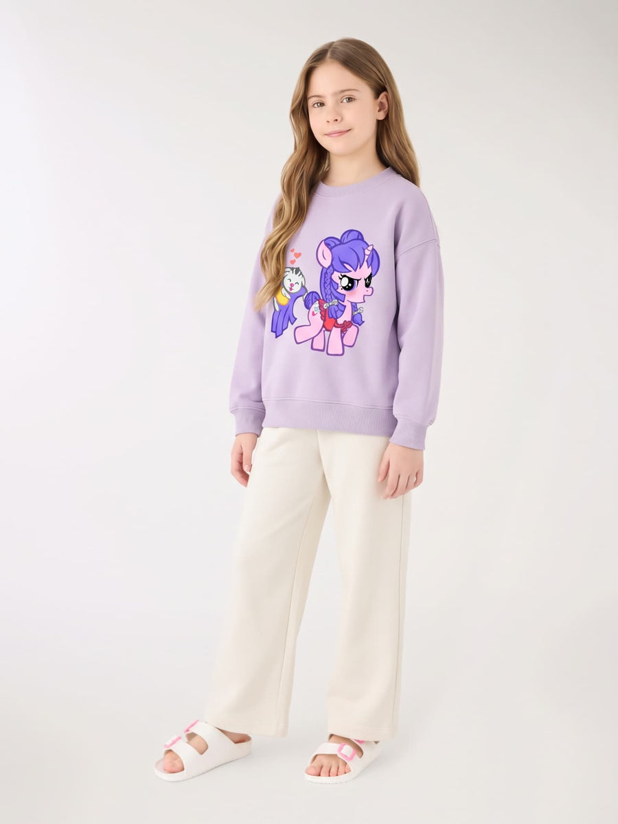 Unicorn Pony & Bunny Sweatshirt & Wide-Leg Pants Set - Lavender & Cream