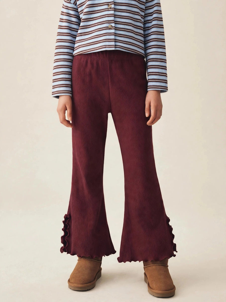 Girls Ribbed Split-Hem Flare Pants - Maroon