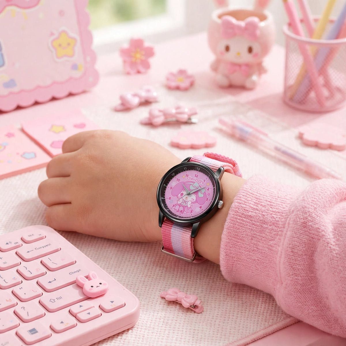 Kids My Melody Nylon Strap Watch - Pink Stripe
