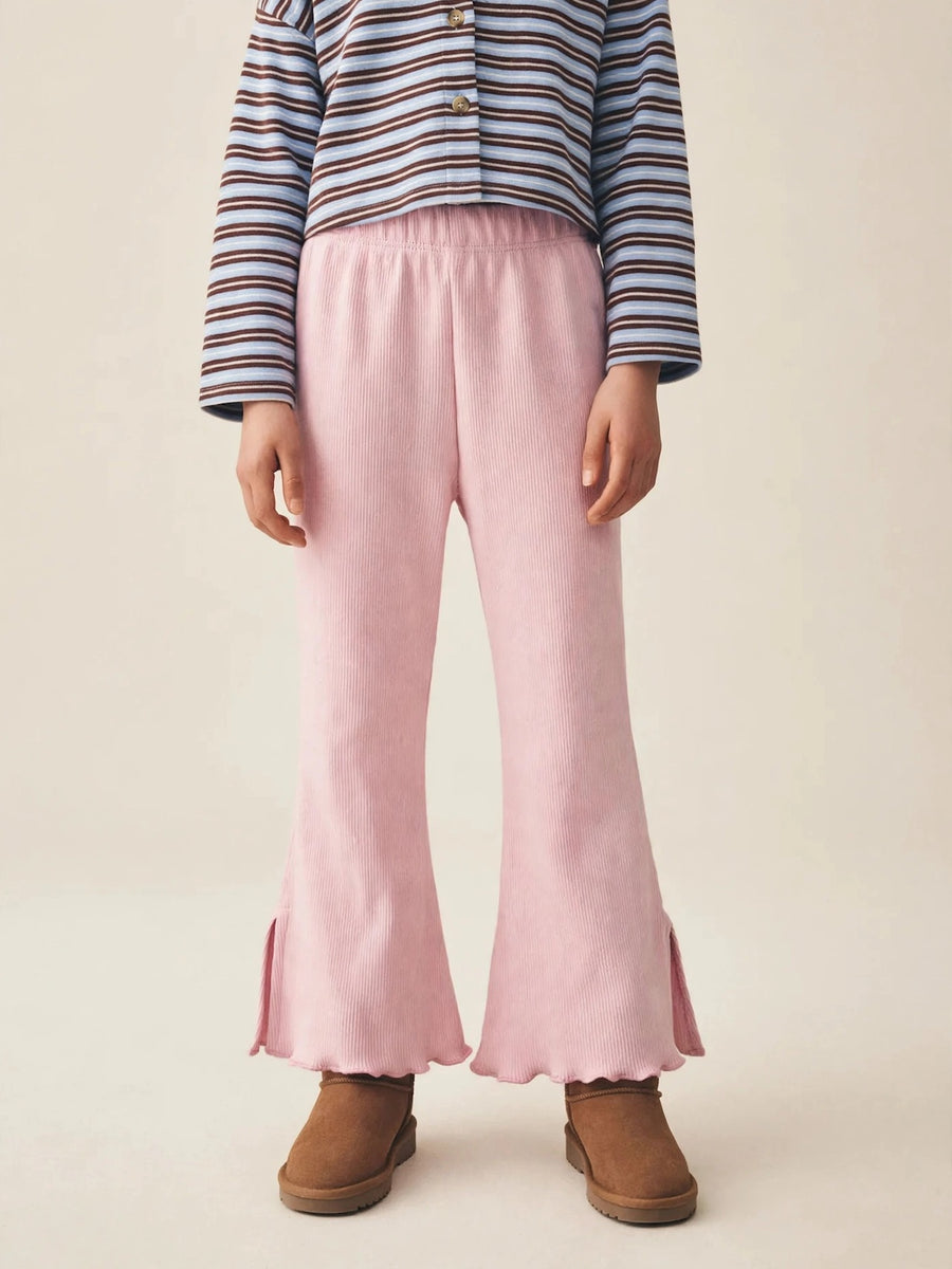 Girls Ribbed Split-Hem Flare Pants - Pink