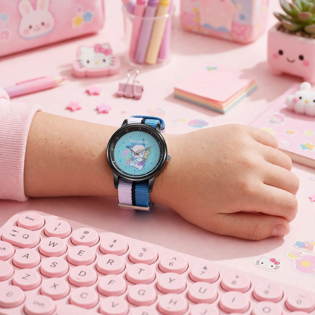 Kids Pochacco Nylon Strap Watch - Blue & White