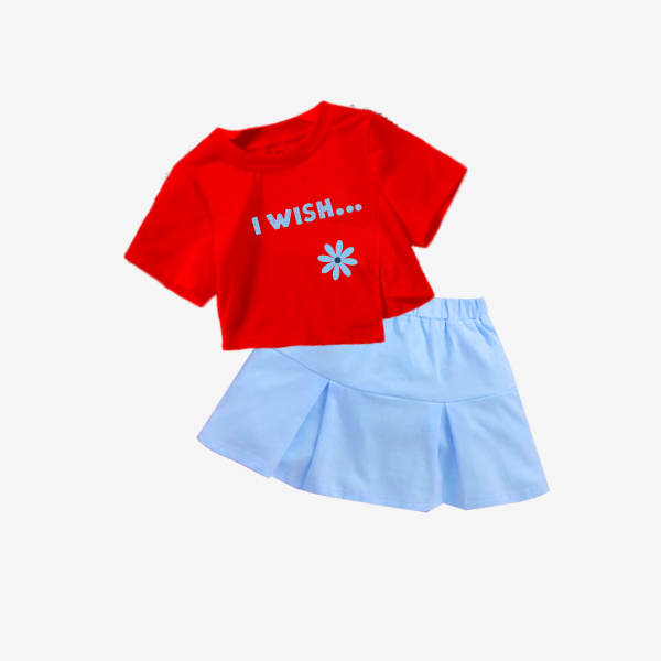 2pcs Stylish Baby & Toddler "I Wish" Red Color Girl Set