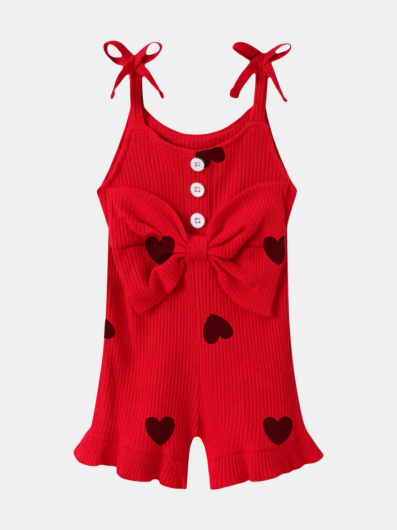 Baby Ribbed Heart Print Bow Romper