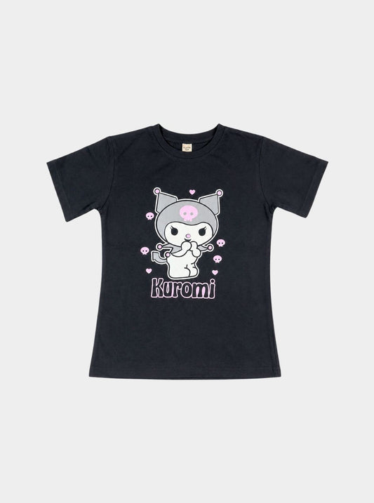 Girl's Black Kuromi Graphic Short-Sleeve T-Shirt