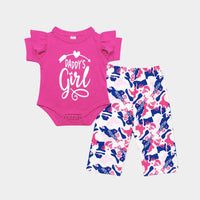 Girl Lavender Flutter Sleeve Romper & Patterned Pants Set (0-3 Years)