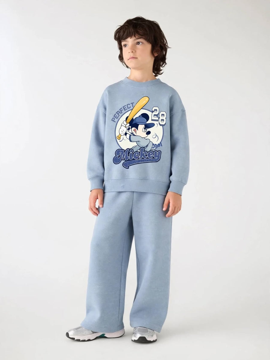 Mickey Mouse Baseball Sweatshirt & Wide-Leg Pants Set - Sky Blue