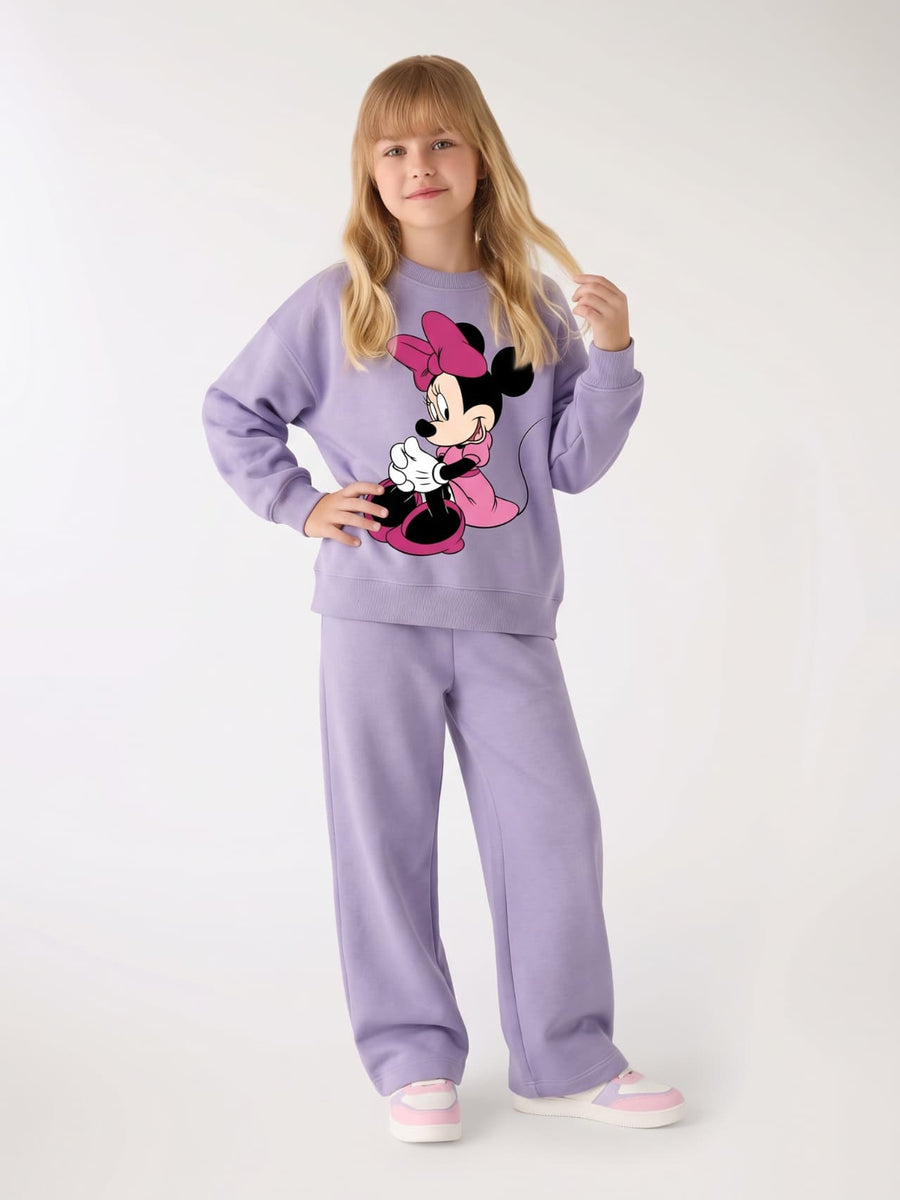 Minnie Mouse Pink Bow Sweatshirt & Wide-Leg Pants Set - Lavender