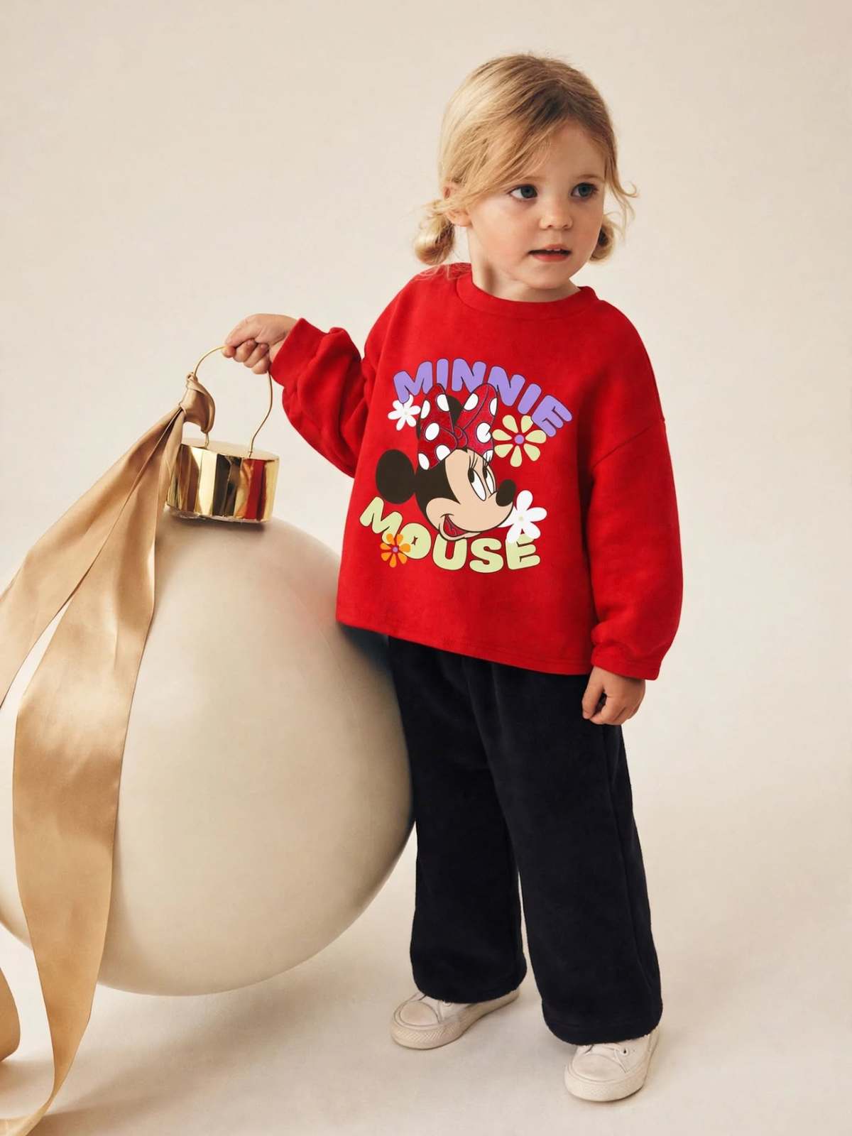 Minnie Mouse Flower Sweatshirt & Wide-Leg Pants Set - Red & Black (0mths-2yrs)