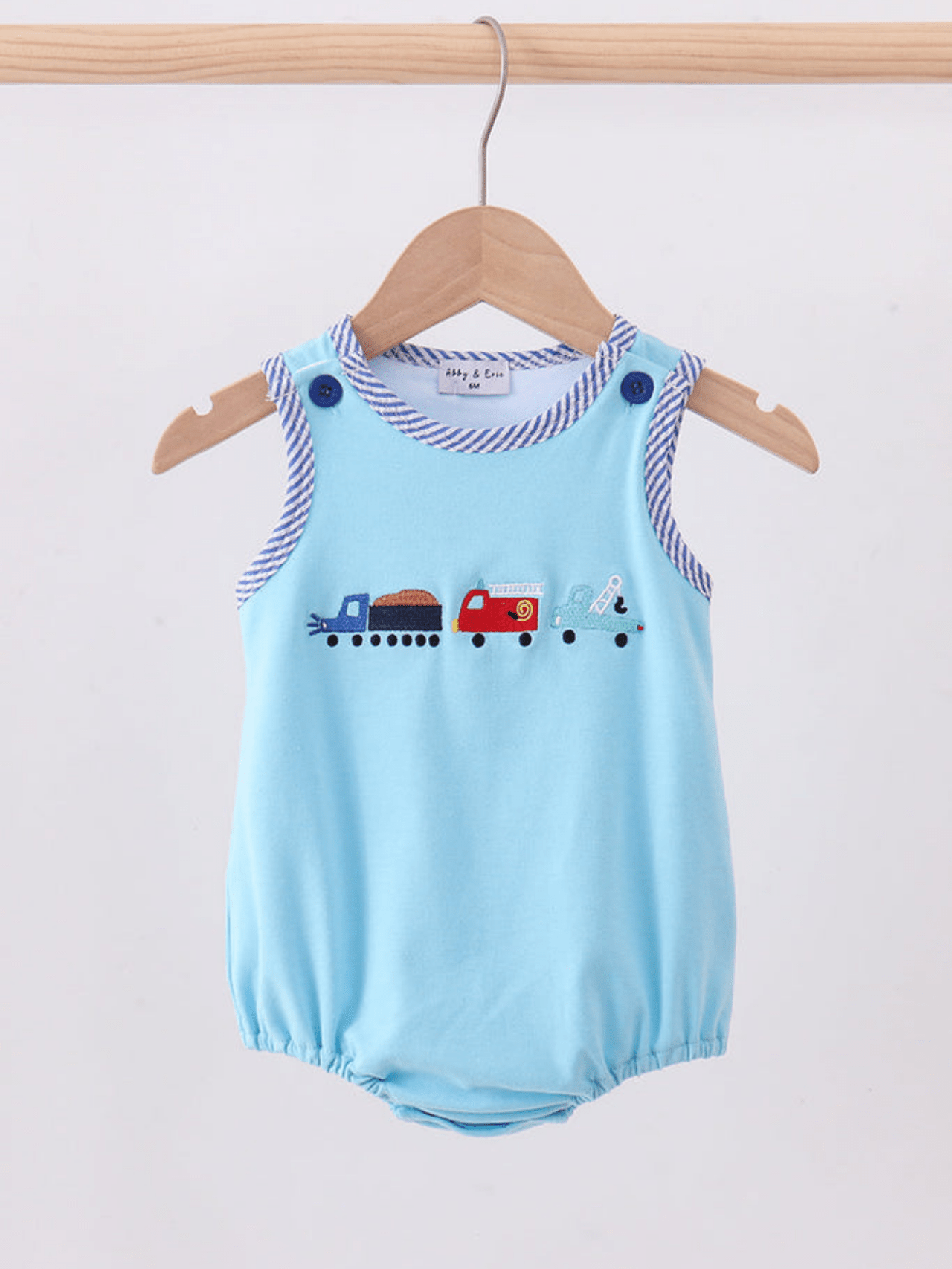 Baby Boys' Blue Vehicle Embroidered Smocked Bubble Romper