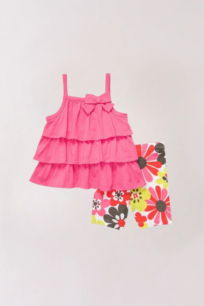 Baby Girl 2pcs Floral Dark Pink Color Top & Bottom Set