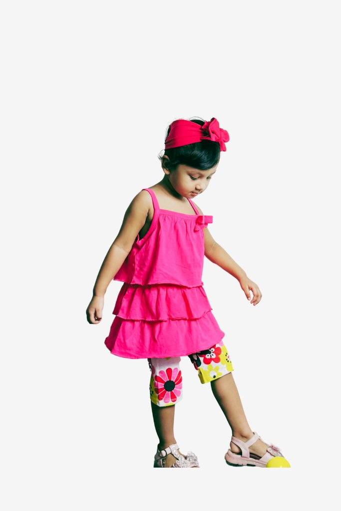 Baby Girl 2pcs Floral Dark Pink Color Top & Bottom Set