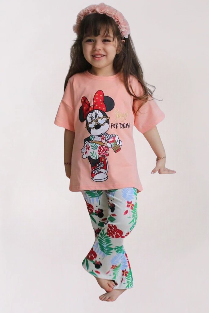 Baby Girl 2pcs Pink Color Micky Mouse Printed Top & Bottom Set